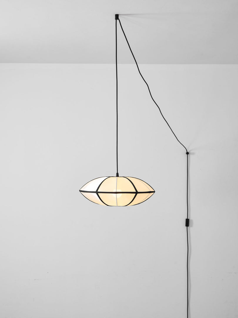Black Metal White Fabric Plug-In Swag Pendant
