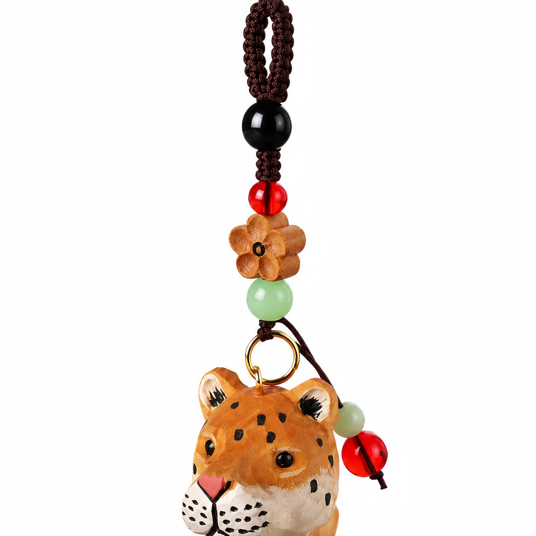 Hand-Carved Wooden Lion and Leopard Mini Figurines