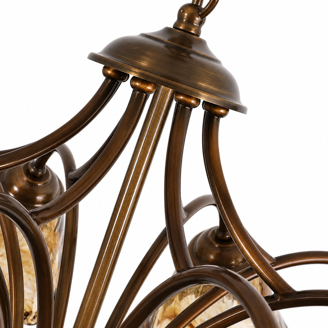 Downward Amber Tulip Glass Brass Chandelier