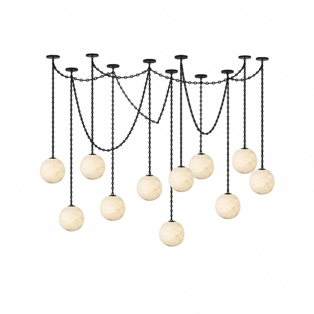 Black Metal Alabaster Globe Hardwired Chandelier
