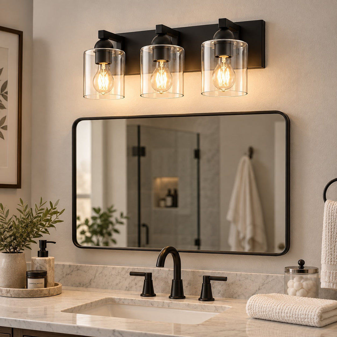 Modern Metal Vanity Light with Glass Shades for Bathrooms