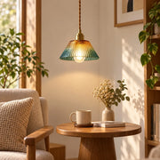 Vintage Brass Colorful Glass Bowl Pendant Light