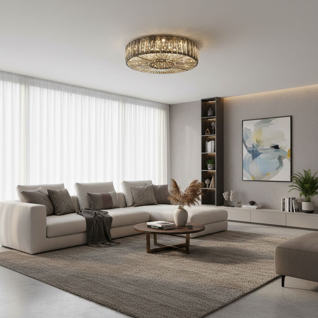 Glomar Glass Round Flush Ceiling Light - Modern Metal Glass Finish Living Areas