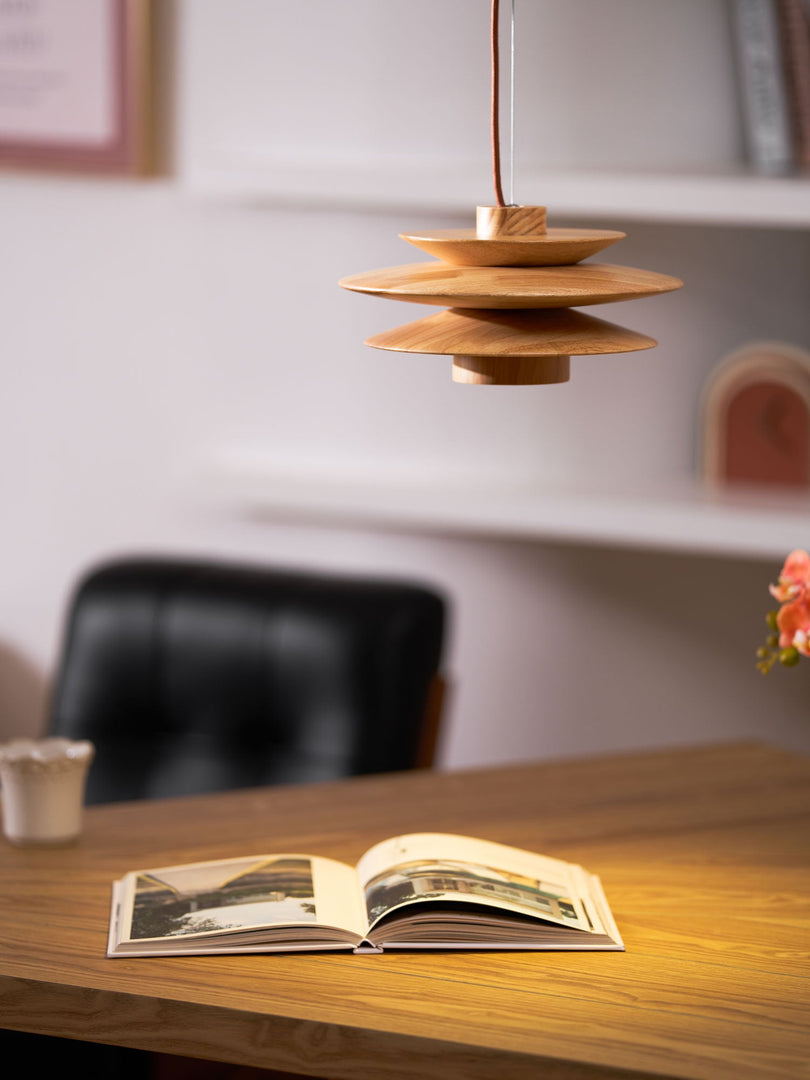 Layered Wood Plug-In Swag Pendant