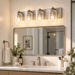 Charger l'image dans la visionneuse de galerie, Modern Metal Vanity Light with Glass Shades for Bathrooms