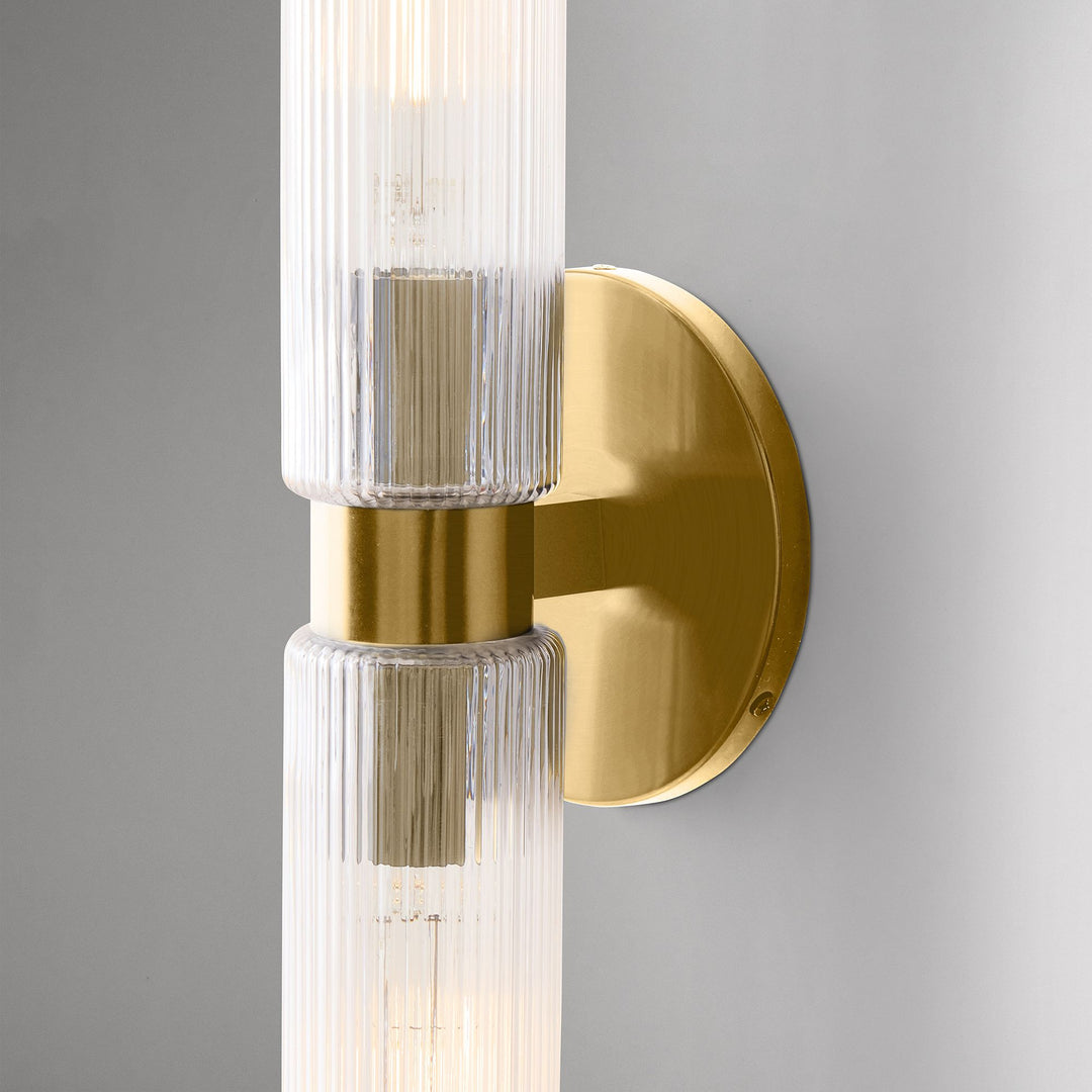 Aplique de pared moderno Rivora de vidrio estriado - Aplique doble corto para interior y exterior