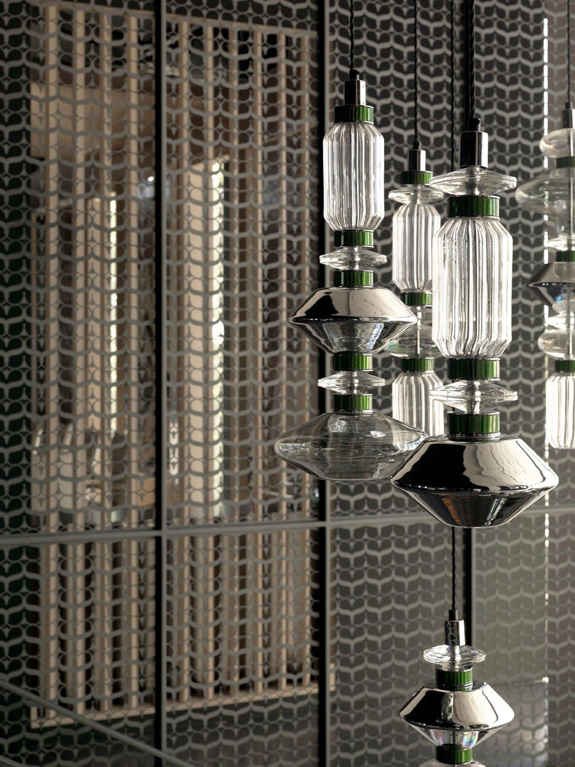 Suspension contemporaine - Fer, métal, verre, or, marron, résistante à l'humidité