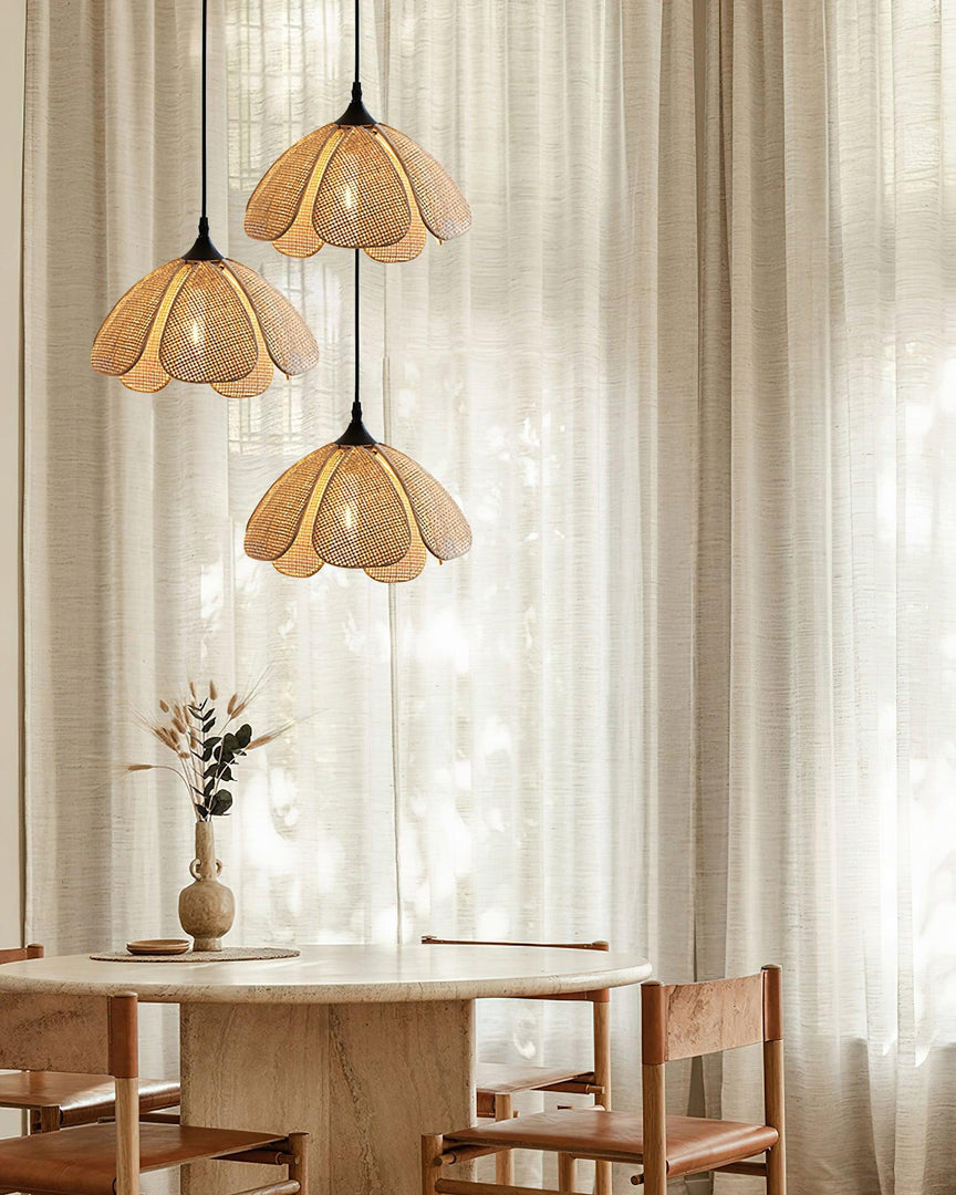 Layered Rattan Petal Plug-In Swag Pendant