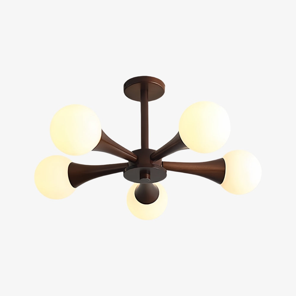 Novalune Multi-Light Glass Globe Chandelier with Wood Frame - Japanese Zen Style for Living Room