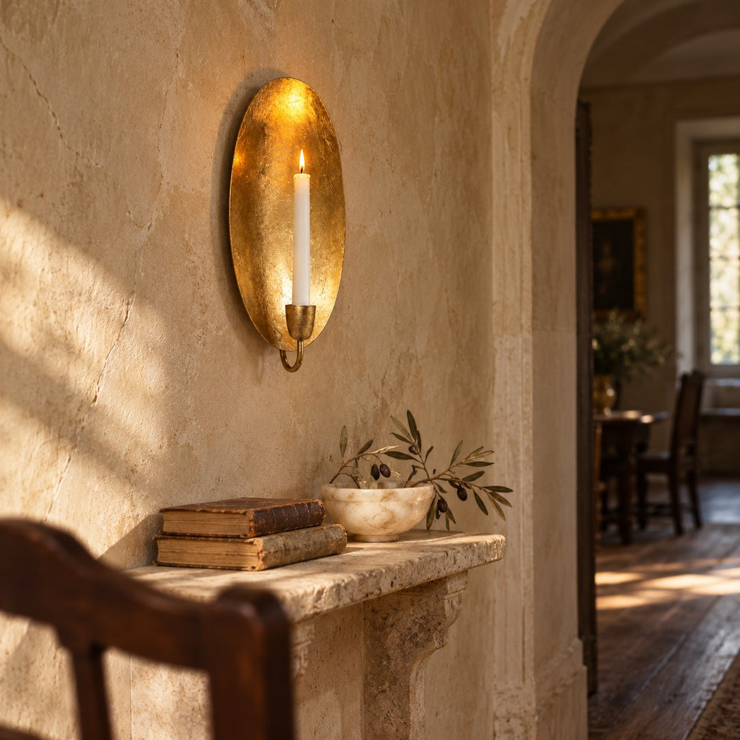 Gold Leaf Metal Wall Candle Holder – Round & Oval Sconce Designs