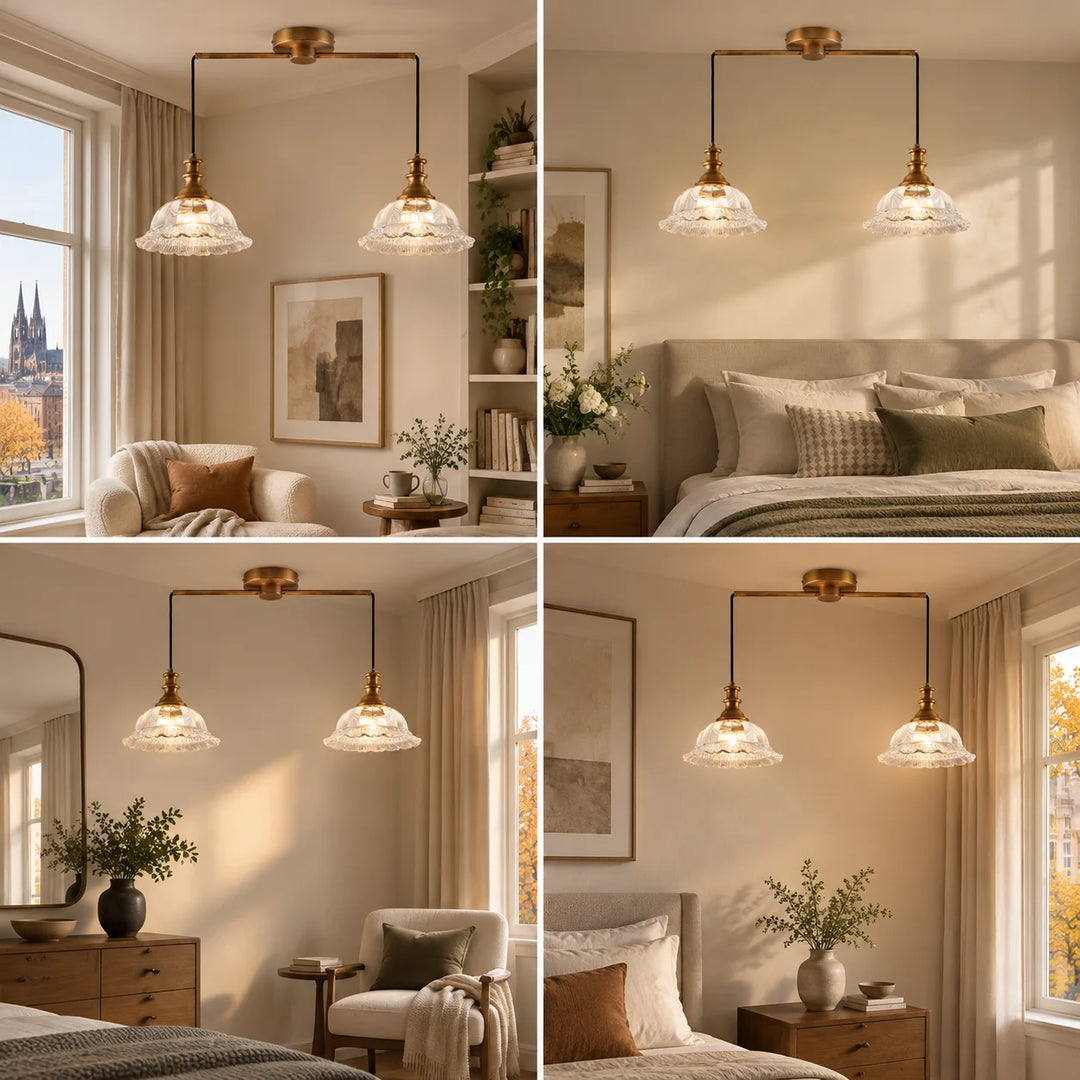 Vintage Fluted Glass Pendant with one to three lights and coloured glass - New2609-1024437 interior scene