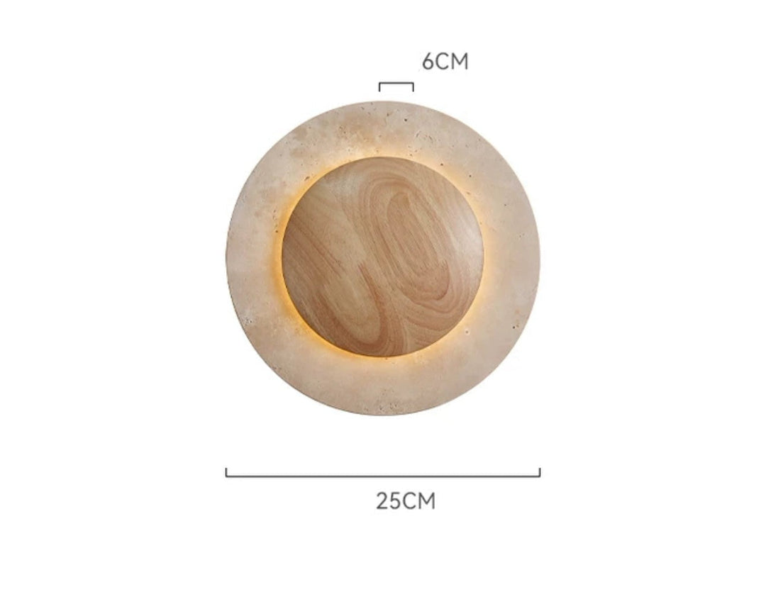 Round Travertine Wood Wall Light