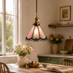 Bild in Gallery-Viewer laden, Pink stained glass pendant in a dining room