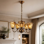 Load image into Gallery viewer, Amber Ruffle Glass Brass Chandelier
