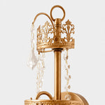 Load image into Gallery viewer, Close view of the floral metal crown and faceted K9 crystal drops