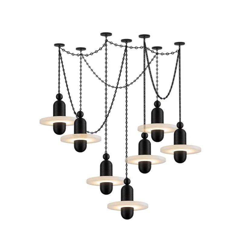 Black Metal Alabaster Chain-Hung Chandelier