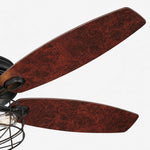 Cargar imagen en el visor de la Galería, Close view of wood tone fan blades and cage light