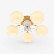 5-light modern gold ceiling fan light with white glass shades
