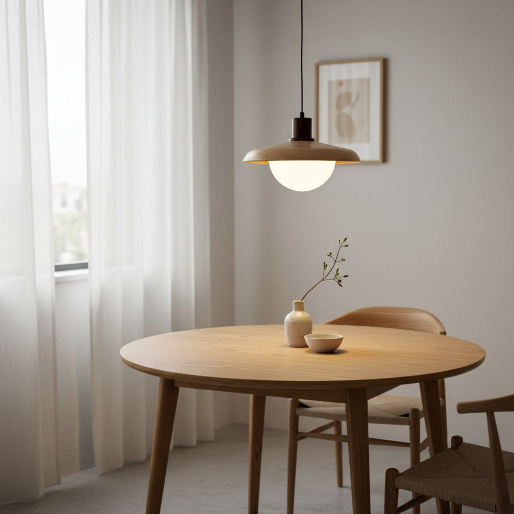 Wood-Tone Metal Glass Plug-In Pendant