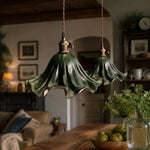 Cargar imagen en el visor de la Galería, Pair of dark green leather pendant lights in a room