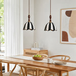 Charger l'image dans la visionneuse de galerie, Pair of striped fabric pendant lamps above a wood dining table