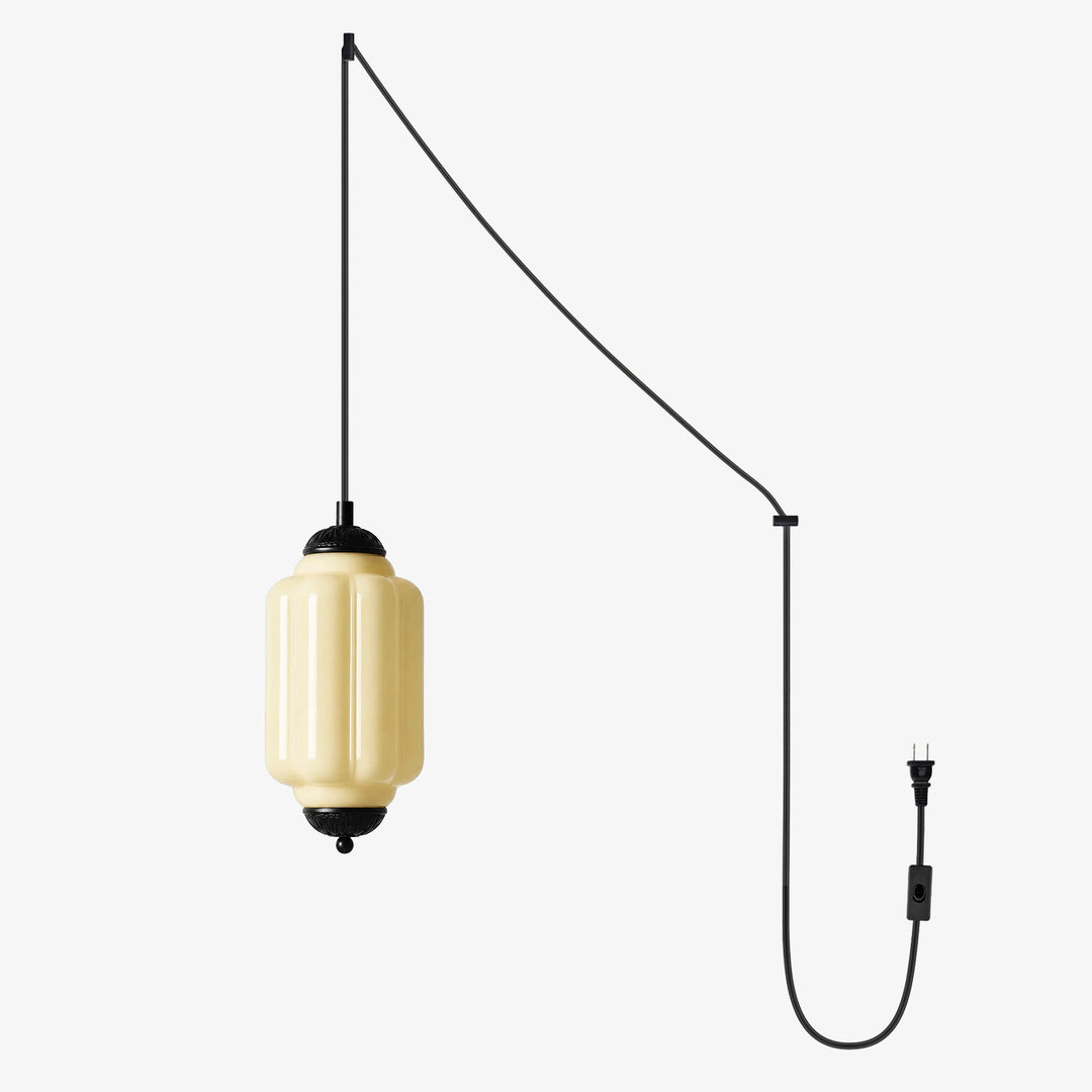 Fluted Glass Antique Brass Plug-In Pendant
