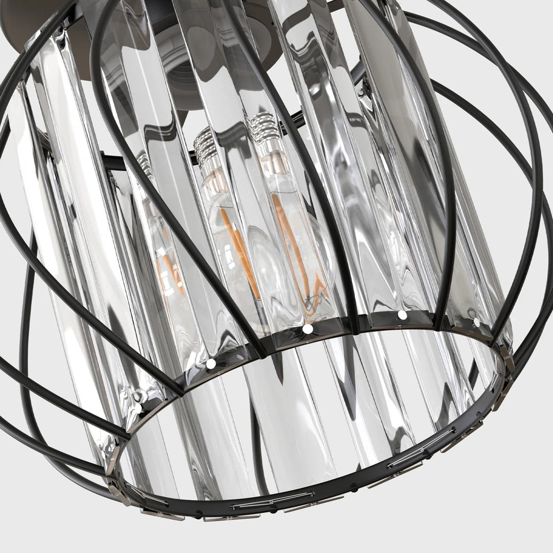 Geometric Cage Semi-Flush Mount Crystal Ceiling Light for Hallway and Entryway