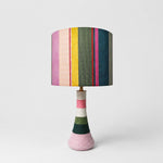 Charger l'image dans la visionneuse de galerie, Colorful striped fabric table lamp with cotton thread wrapped ceramic base on white background