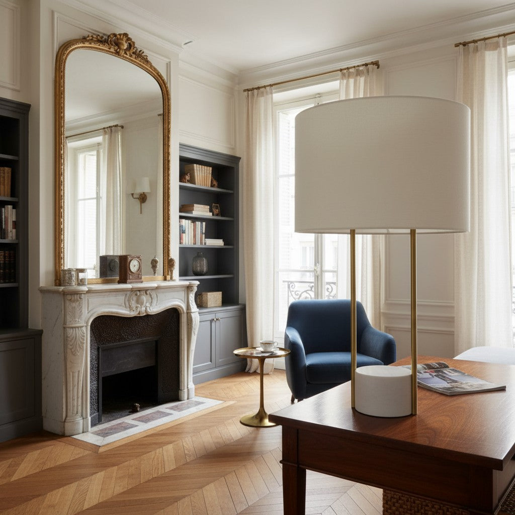 Luma Industrielle Moderne Tisch- und Stehlampe mit Weichem Stoffschirm – Zeitgenössische Beleuchtung für Zuhause und Büro