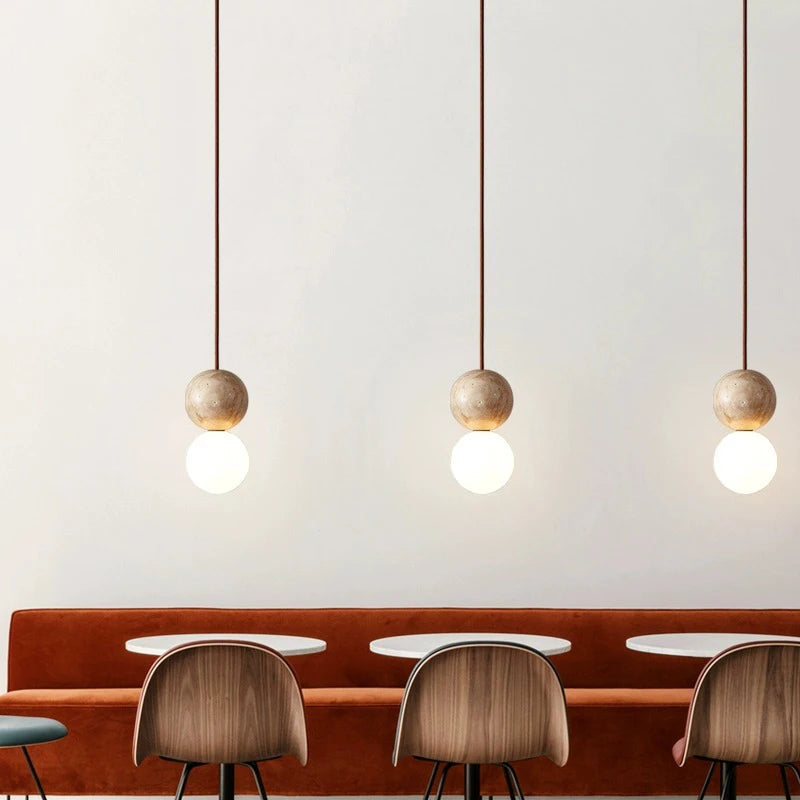 Travertin Stein Creme Retro Minimalistische LED Pendelleuchte