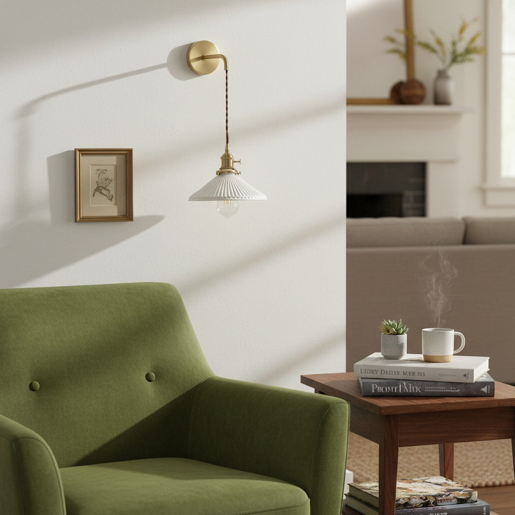 Lámpara de pared cerámica plisada Cerelle – Aplique escultórico con diseño acanalado para dormitorio o pasillo N30