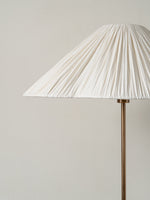Load image into Gallery viewer, Lindi - aged brass and linen scalloped floor lamp
