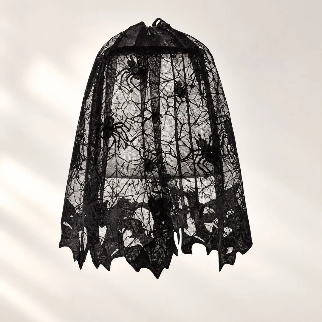 Halloween black lace spider and bat lampshade cover