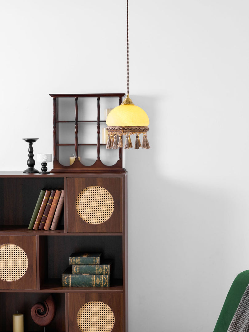 Tasseled Brass Glass Swag Pendant Light