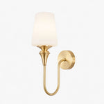 Load image into Gallery viewer, Antique brass wall sconce with opal glass shade