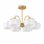 Load image into Gallery viewer, Gold and white 6-light chandelier on a white background