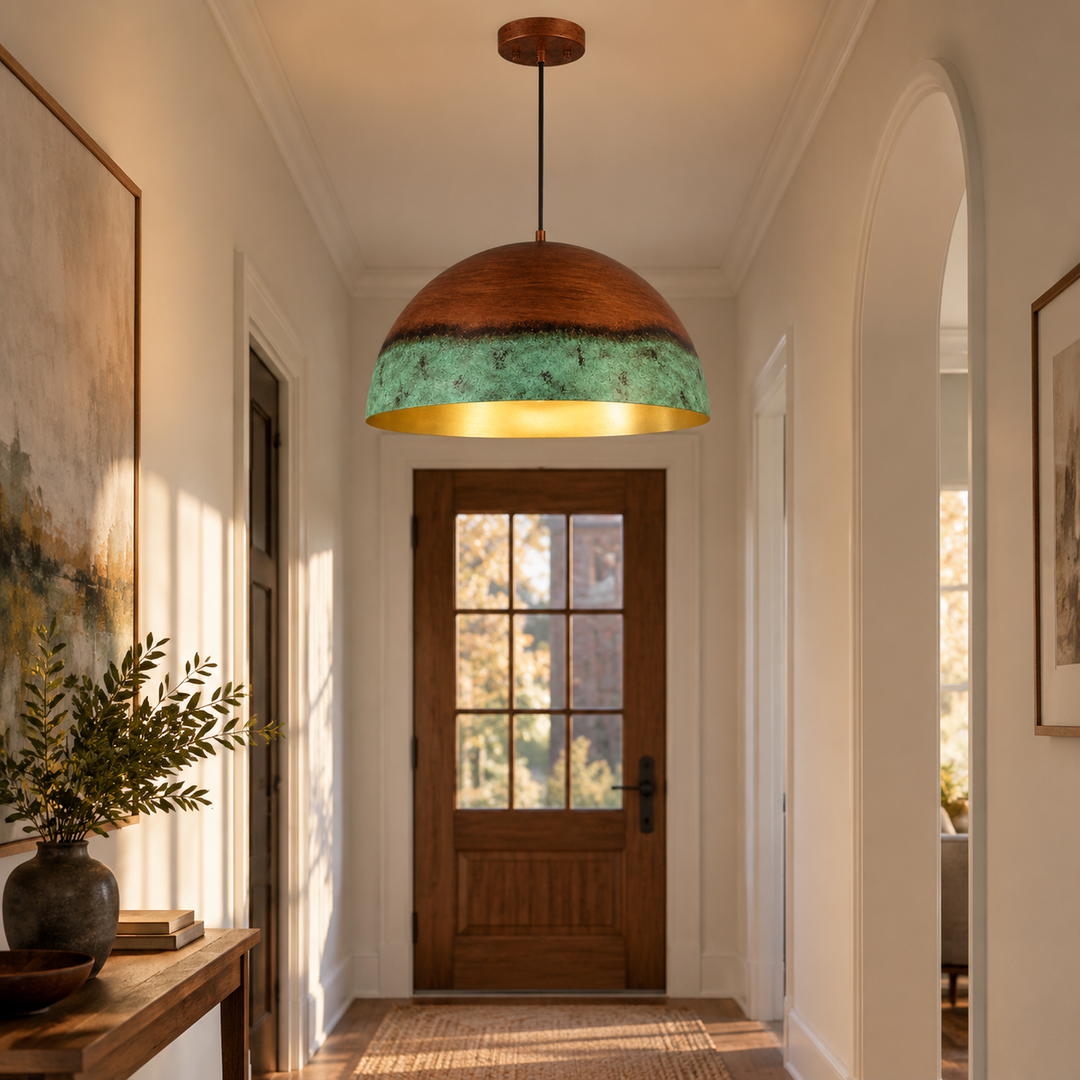 Copper Patina Dome Pendant with two shade sizes and a wide dome - New2609-1024556 interior scene
