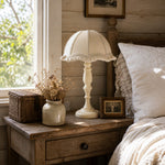 Bild in Gallery-Viewer laden, Fabric shade wood table lamp styled near a bedroom window