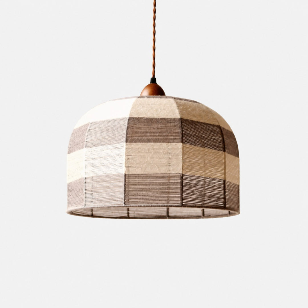 Patchwork cotton thread dome pendant light with walnut ceiling cup
