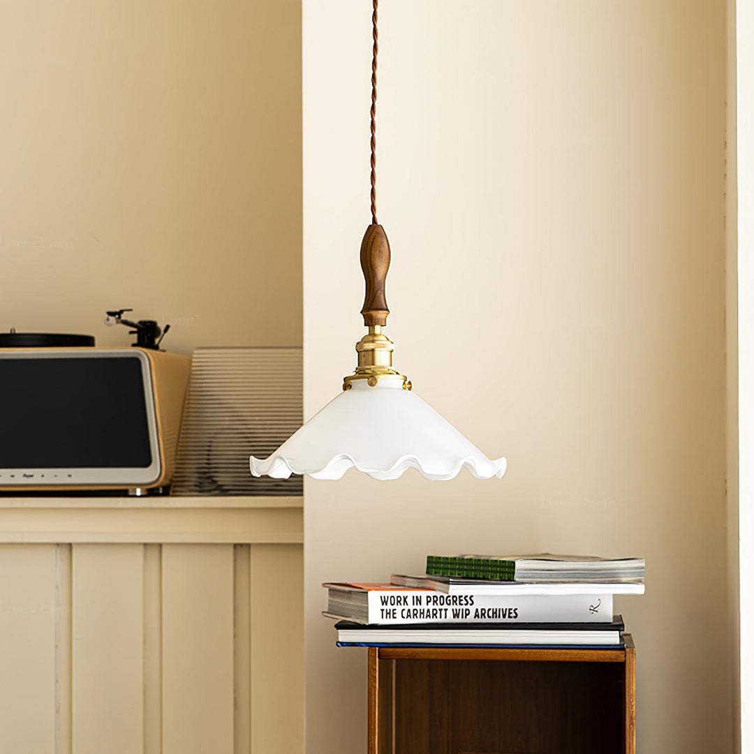 White Sculptural Glass Plug-In Pendant