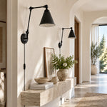 Load image into Gallery viewer, Set of 2 Adjustable Iron Swing-Arm Cone Shade Plug-In Wall Sconce