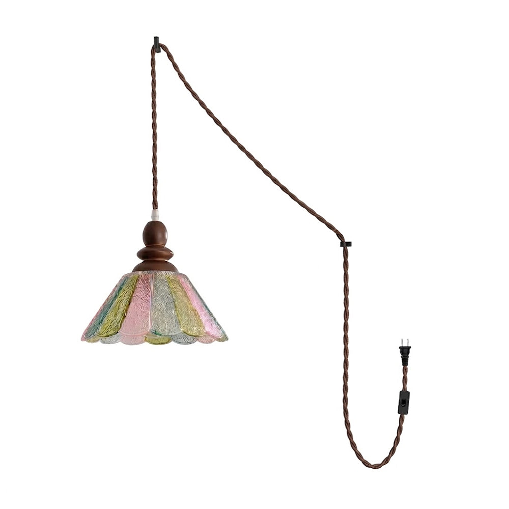 Natural Wood And Glass Plug-In Pendant