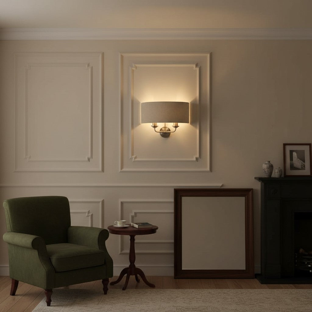 Tela Eleganter Stoffschirm Wandleuchte mit Veredeltem Metallrahmen für Wohnzimmer und Schlafzimmer