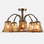 Charger l'image dans la visionneuse de galerie, Brass and Amber Glass Semi-Flush Ceiling Light