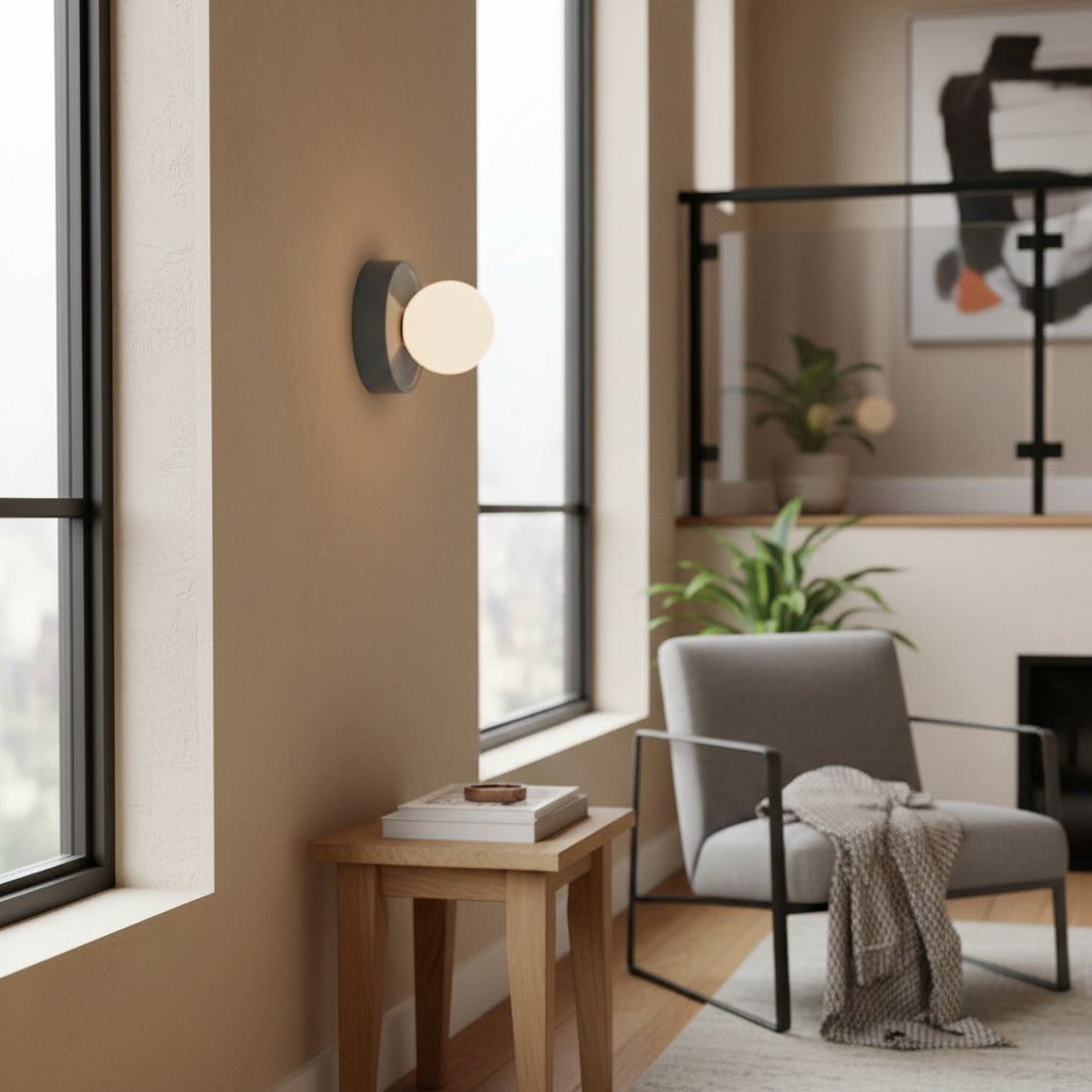 Solna Minimalistische Runde Glas-Wandleuchte mit Keramikfuß für Schlafzimmer und Flur
