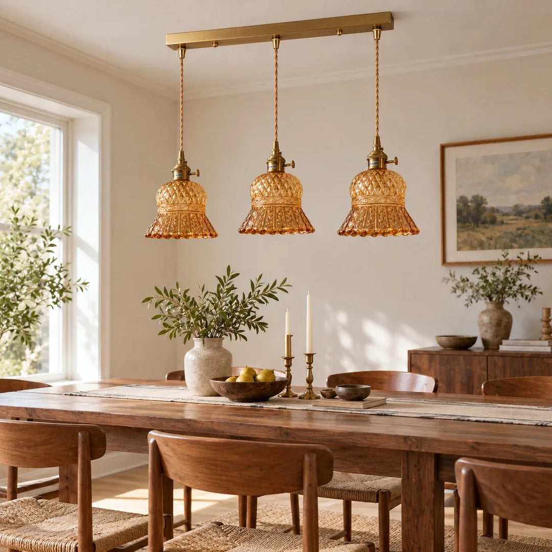 Vintage Brass Pineapple Glass Pendant Lamp
