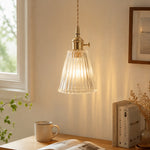 Cargar imagen en el visor de la Galería, Style K tapered fluted glass pendant over a compact workspace