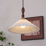Load image into Gallery viewer, White Fabric Walnut Brass Plug-In Pendant