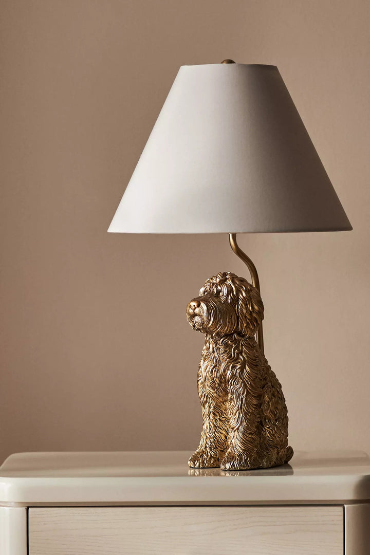 Lámpara de mesa única Pawdia: lámpara decorativa de cerámica con forma de animal