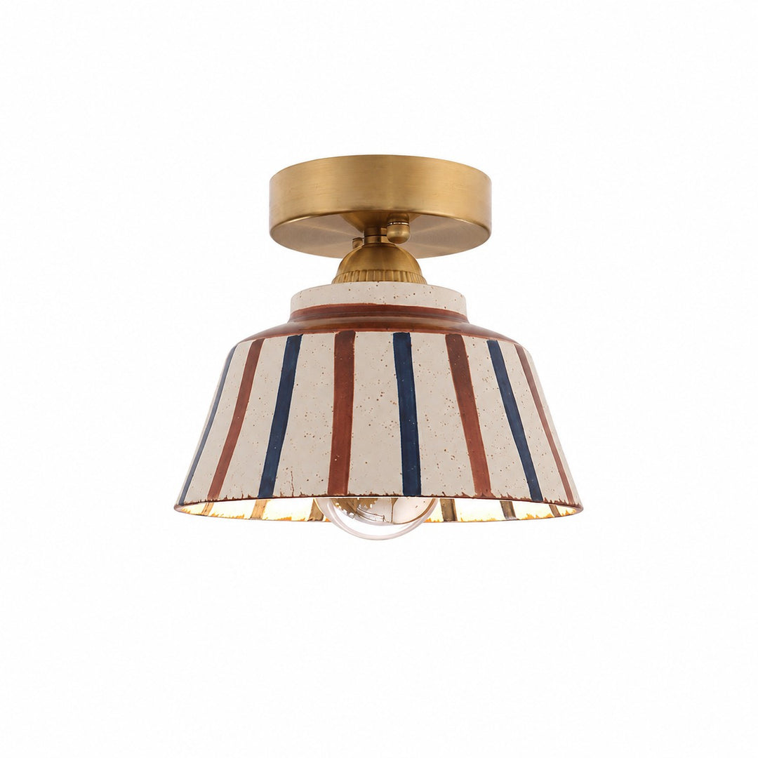 Striped ceramic ceiling-mount light on white background